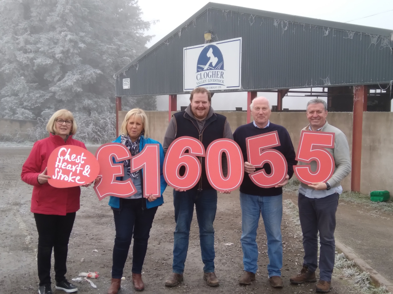<p>Pictured L to R: Valerie Saunders, NICHS Community Fundraising Co-ordinator, Lynda Domer, Office Administrator, Robert Simpson, Manager, and Edwin Boyd, Director, at Clogher Valley Livestock Producers, and Gareth McGleenon, NICHS Deputy Chief Executive.</p>