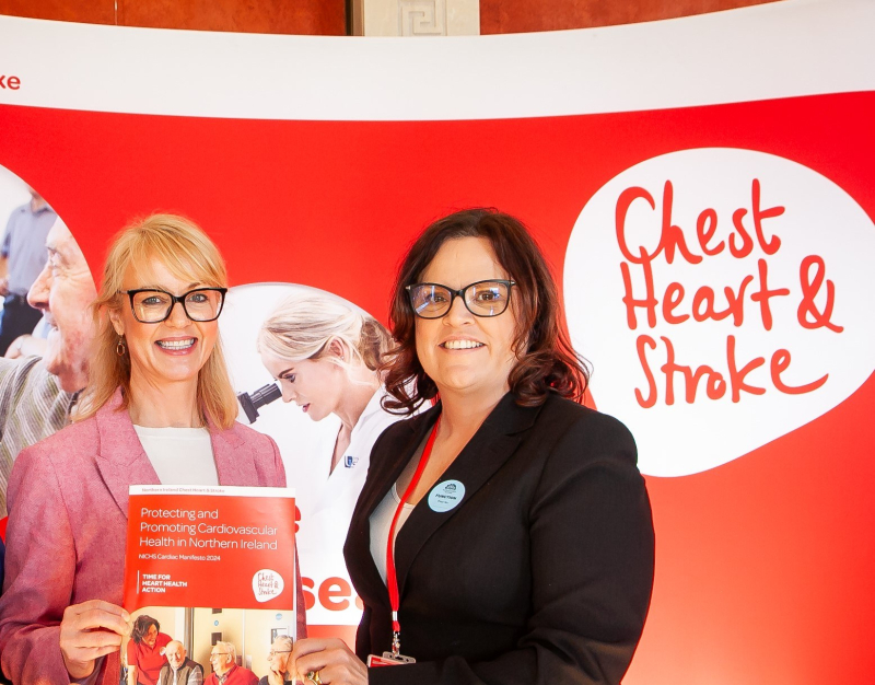 <p>Dr Patricia Campbell, Clinical Lead for Heart Failure Service for Northern Ireland, pictured with Ursula Ferguson, NICHS Director of Care Services, at the charity’s cardiac manifesto launch earlier this year.</p>