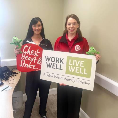 My Energi Mary Jo Mc Kay from My Energi with Aoife Loughran Workplace Health and Wellbeing Coordinator Northern Ireland Chest Heart and Stroke