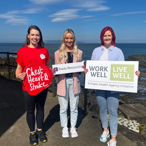 RIADA Aoife Loughran Workplace Health and Wellbeing Co ordinator at Northern Ireland Chest Heart Stroke with Aimee Patterson and Clare Budd from Riada Resourcing