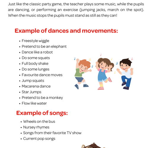 16 Musical Statues Activity Sheet