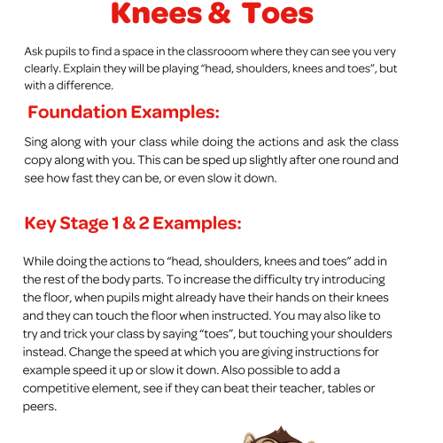 8 Head Shoulders Knees and Toes Example Sheet